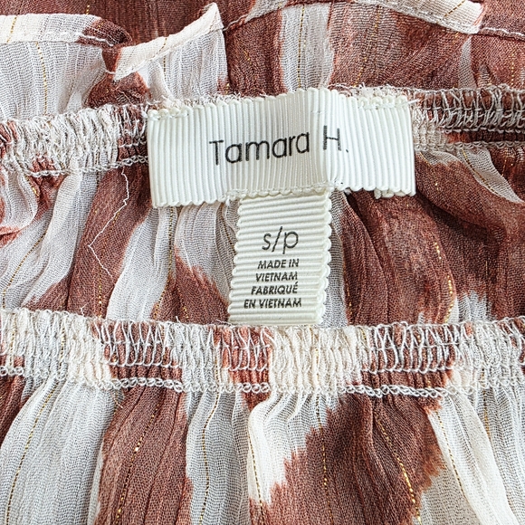 Sheer Women's Ruffle-Neck Button Front Blouse - Cream & Rust - Picture 8 of 9